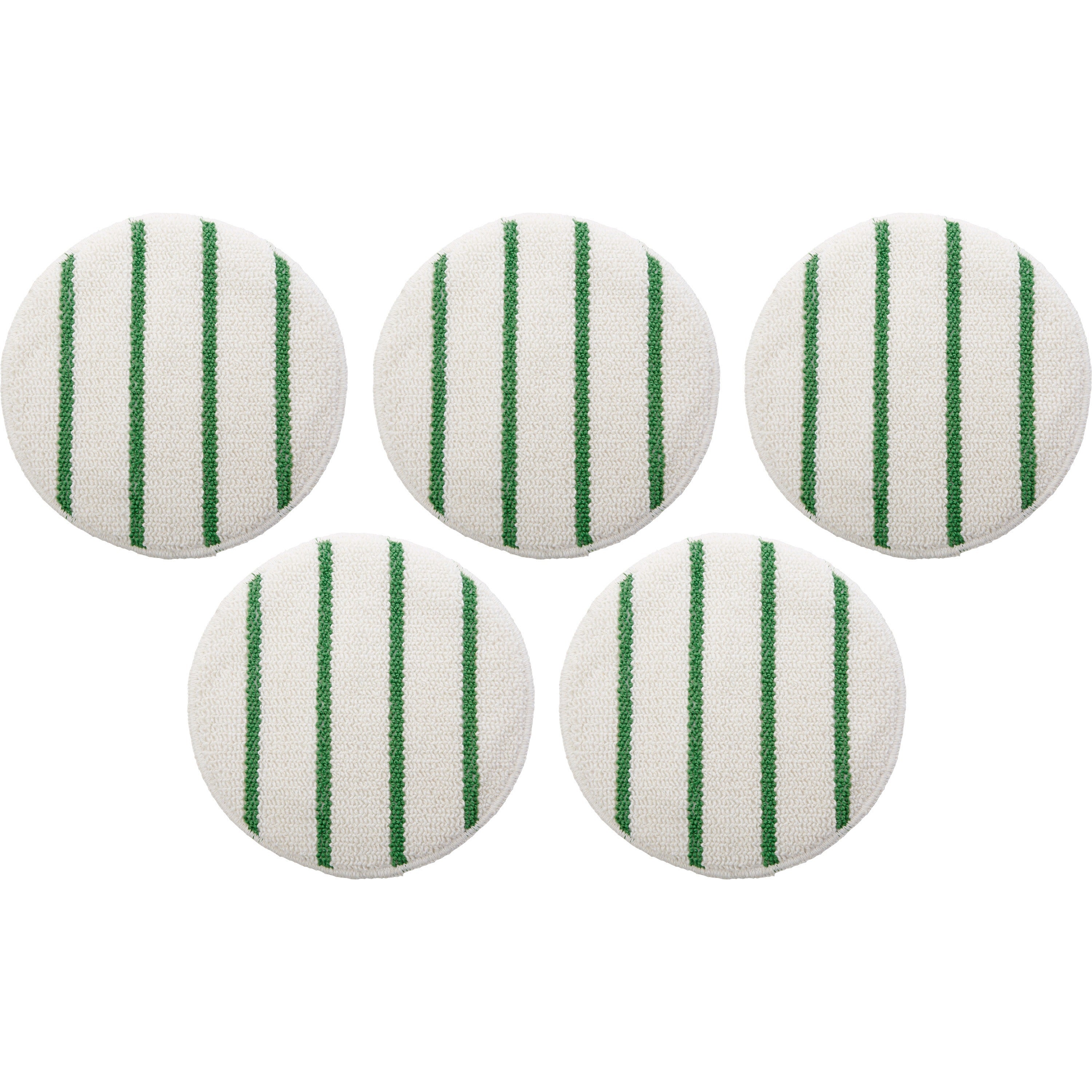Rubbermaid Commercial Green Stripe Carpet Bonnet - 5/Carton - 175 rpm to 300 rpm Speed Supported - Scrub Strip - White, Green