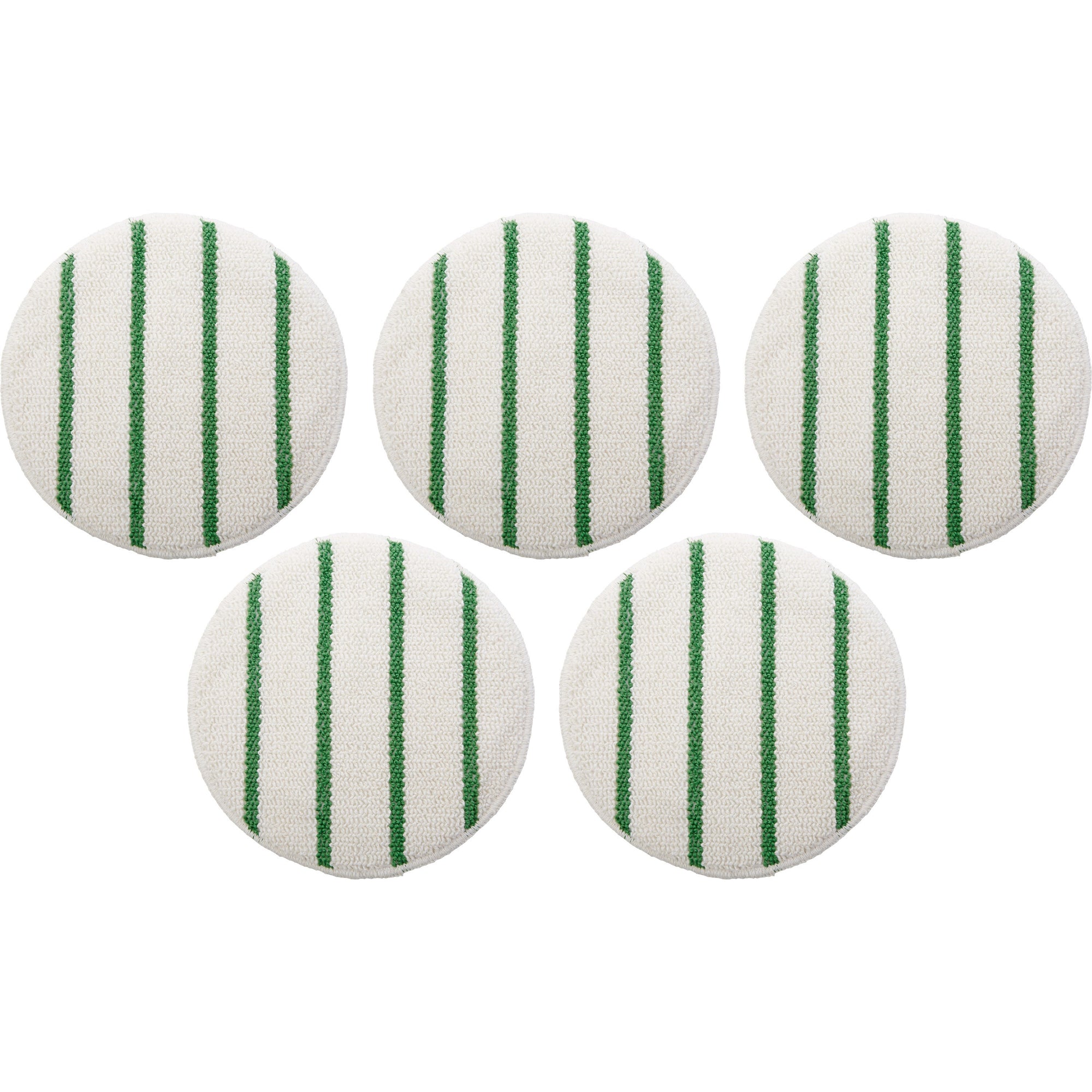 rubbermaid-commercial-green-stripe-carpet-bonnet-5-carton-175-rpm-to-300-rpm-speed-supported-scrub-strip-white-green_rcpp26900ct - 1