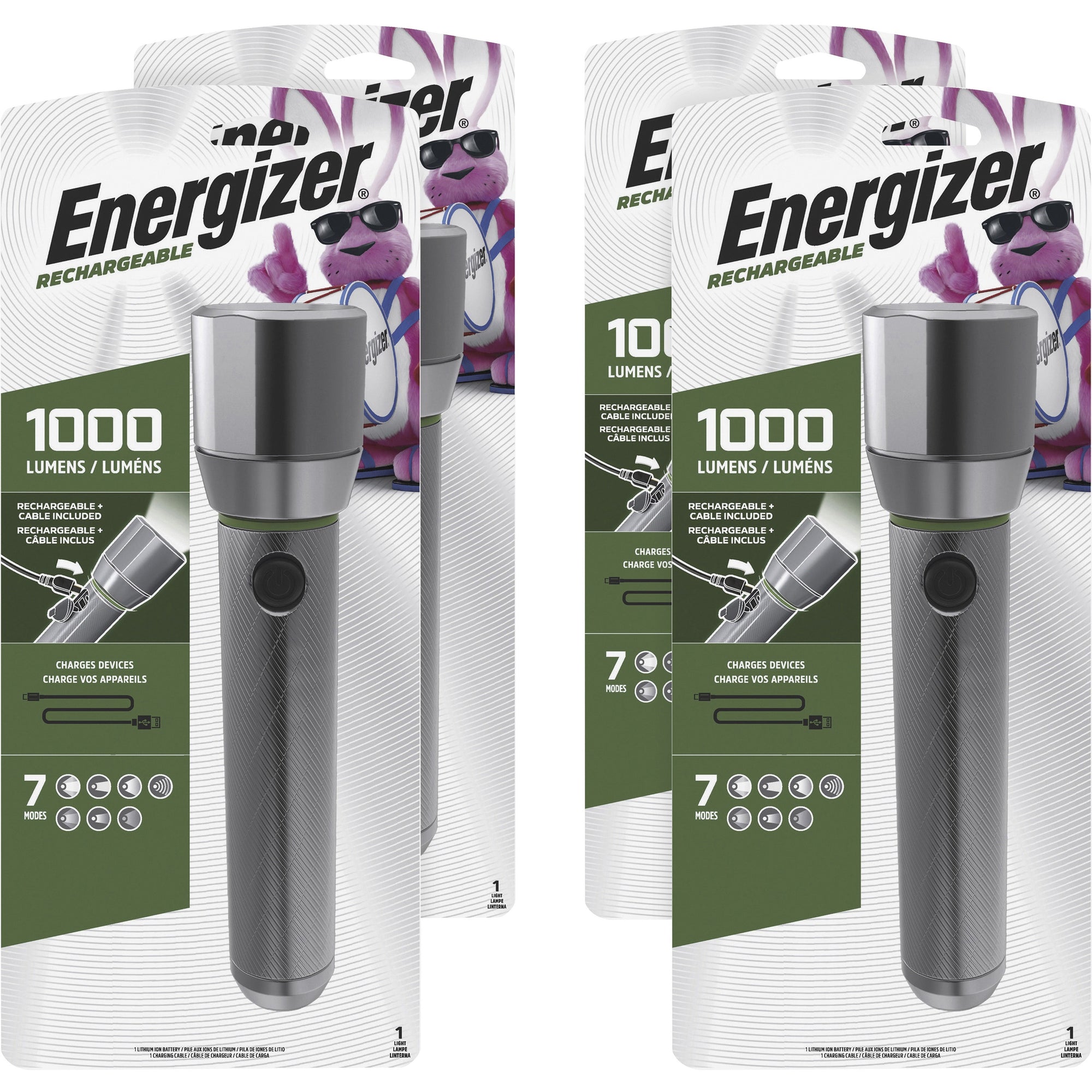 Eveready Vision HD Rechargeable LED Flashlight - LED - 1000 lm Lumen - Battery Rechargeable - Battery, USB - Aluminum Alloy - Drop Resistant, Impact Resistant, Water Resistant - Aluminum