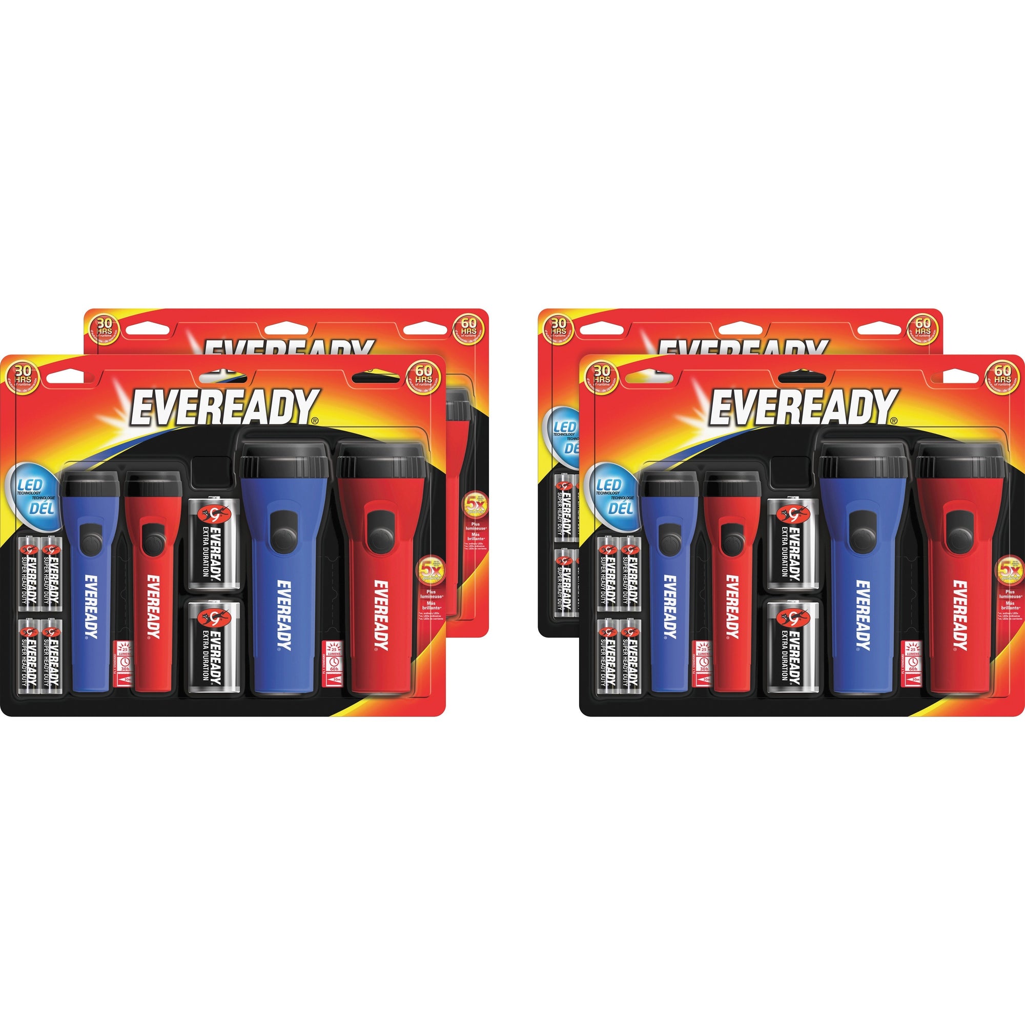 Eveready LED Flashlight Combo Pack - LED - Bulb - 25 lm LumenD - Battery - Red, Blue