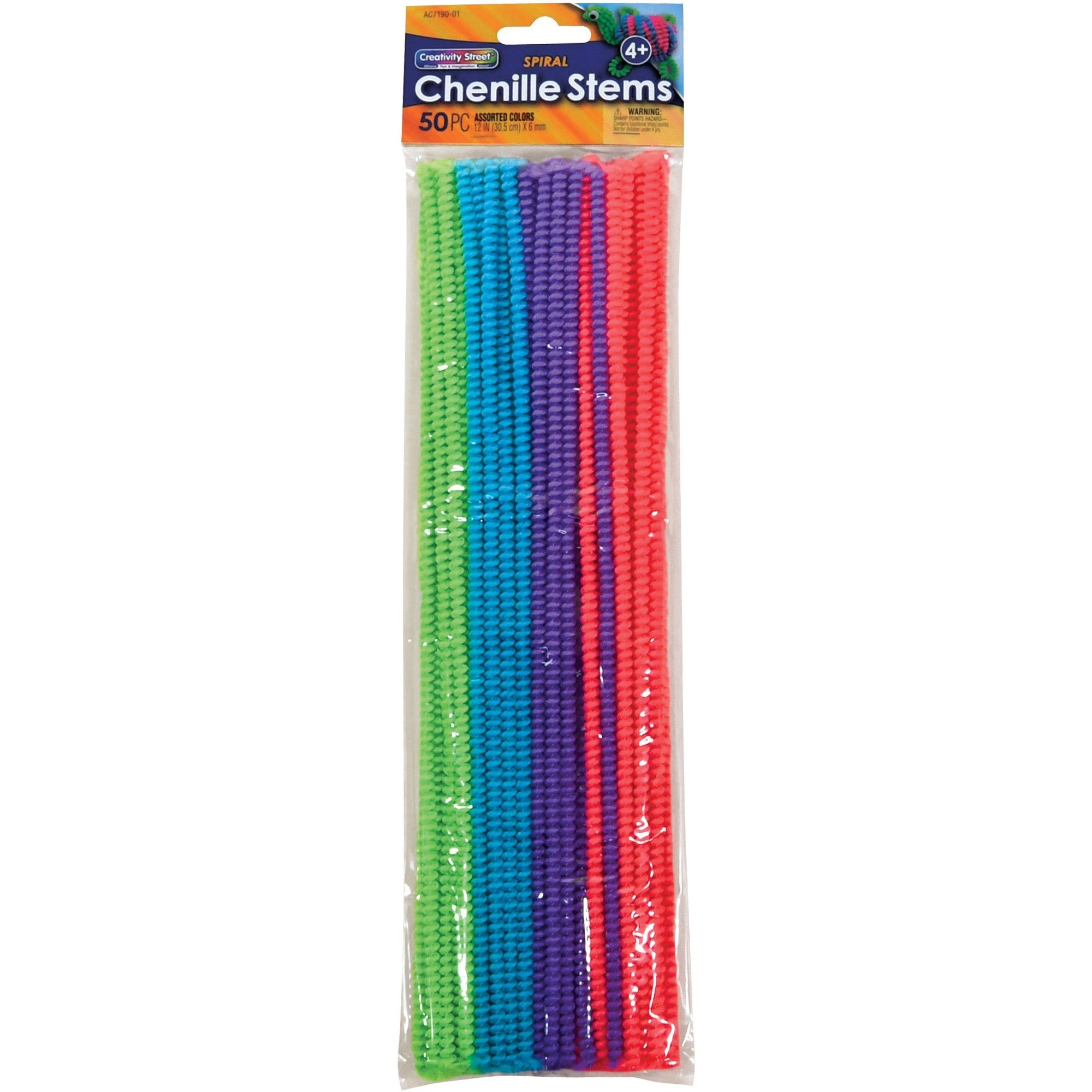 Creativity Street Spiral Chenille Stems - Classroom, Home, Art Project - Recommended For 4 Year - 12"Height x 0.20"Width x 0.20"Length - 50 / Bag - Assorted