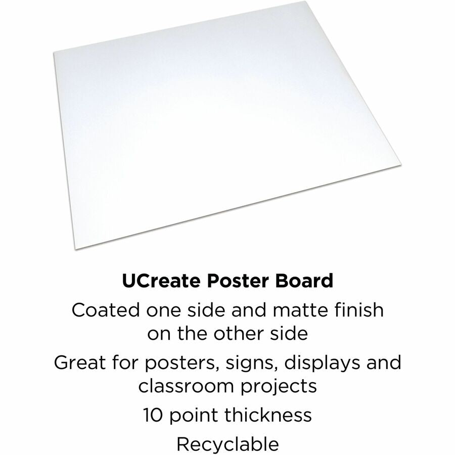 UCreate Coated Poster Board - Project, Poster, Sign, Printing - 28"Height x 22"Width - 50 / Carton - White