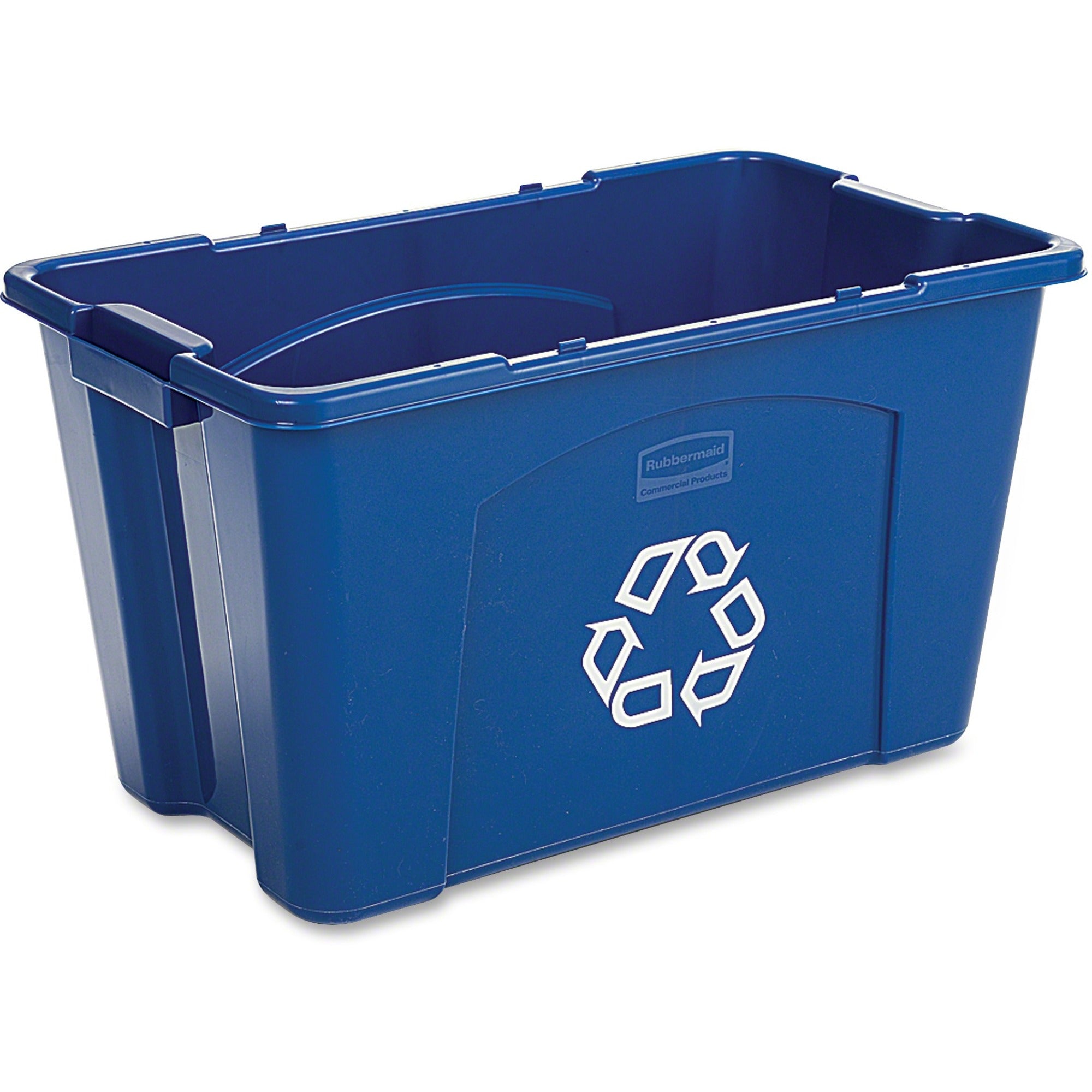 rubbermaid-commercial-18-gallon-recycling-box-18-gal-capacity-rectangular-easy-to-clean-handle-crack-resistant-dent-resistant-stackable-148-height-x-16-width-linear-low-density-polyethylene-lldpe-blue-6-carton_rcp571873bect - 1