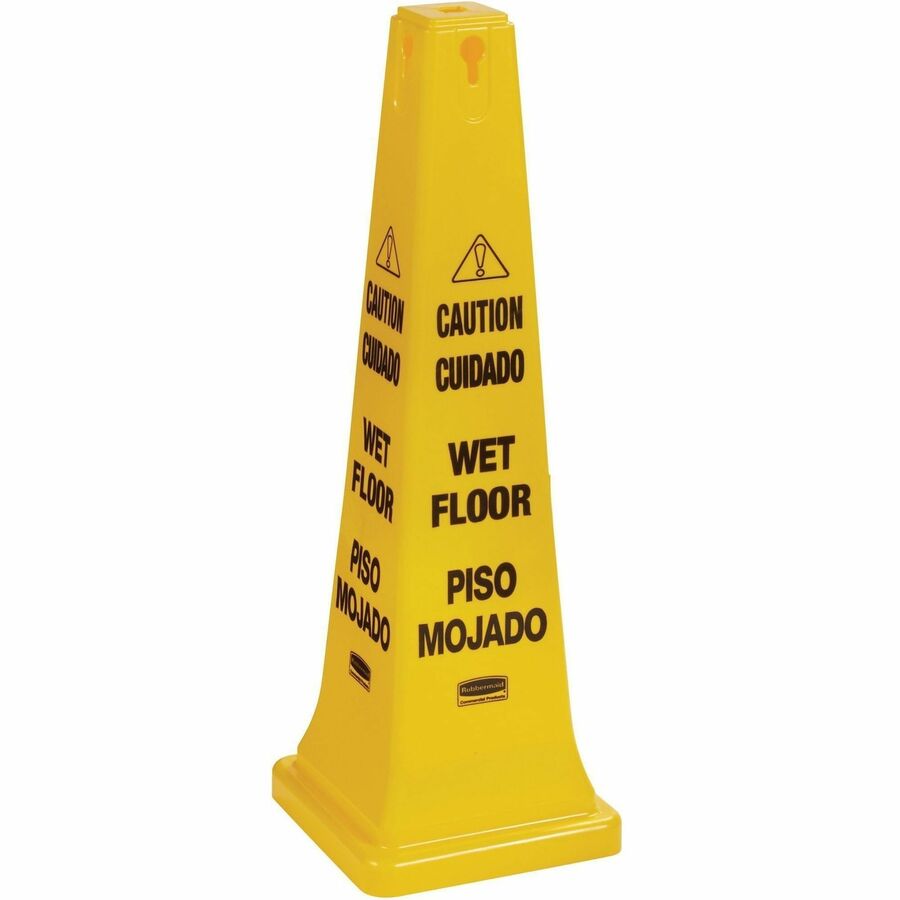 Rubbermaid Commercial 36" Safety Cone - 5 / Carton - Spanish, English - Caution, Wet Floor Print/Message - 12.2" Width x 36" Height x 12.2" Depth - Cone Shape - Stackable, Sturdy - Plastic - Bright Yellow
