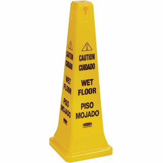 Rubbermaid Commercial 36" Safety Cone - 5 / Carton - Spanish, English - Caution, Wet Floor Print/Message - 12.2" Width x 36" Height x 12.2" Depth - Cone Shape - Stackable, Sturdy - Plastic - Bright Yellow