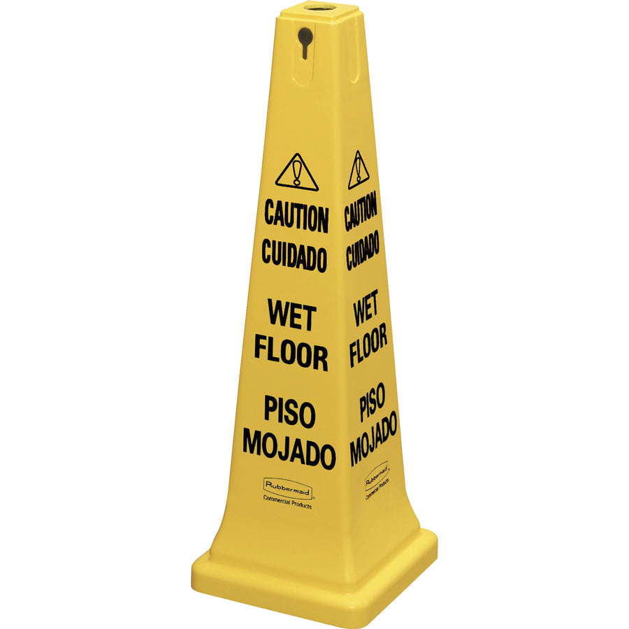 rubbermaid-commercial-36-safety-cone-5-carton-spanish-english-caution-wet-floor-print-message-122-width-x-36-height-x-122-depth-cone-shape-stackable-sturdy-plastic-bright-yellow_rcp627677ct - 2