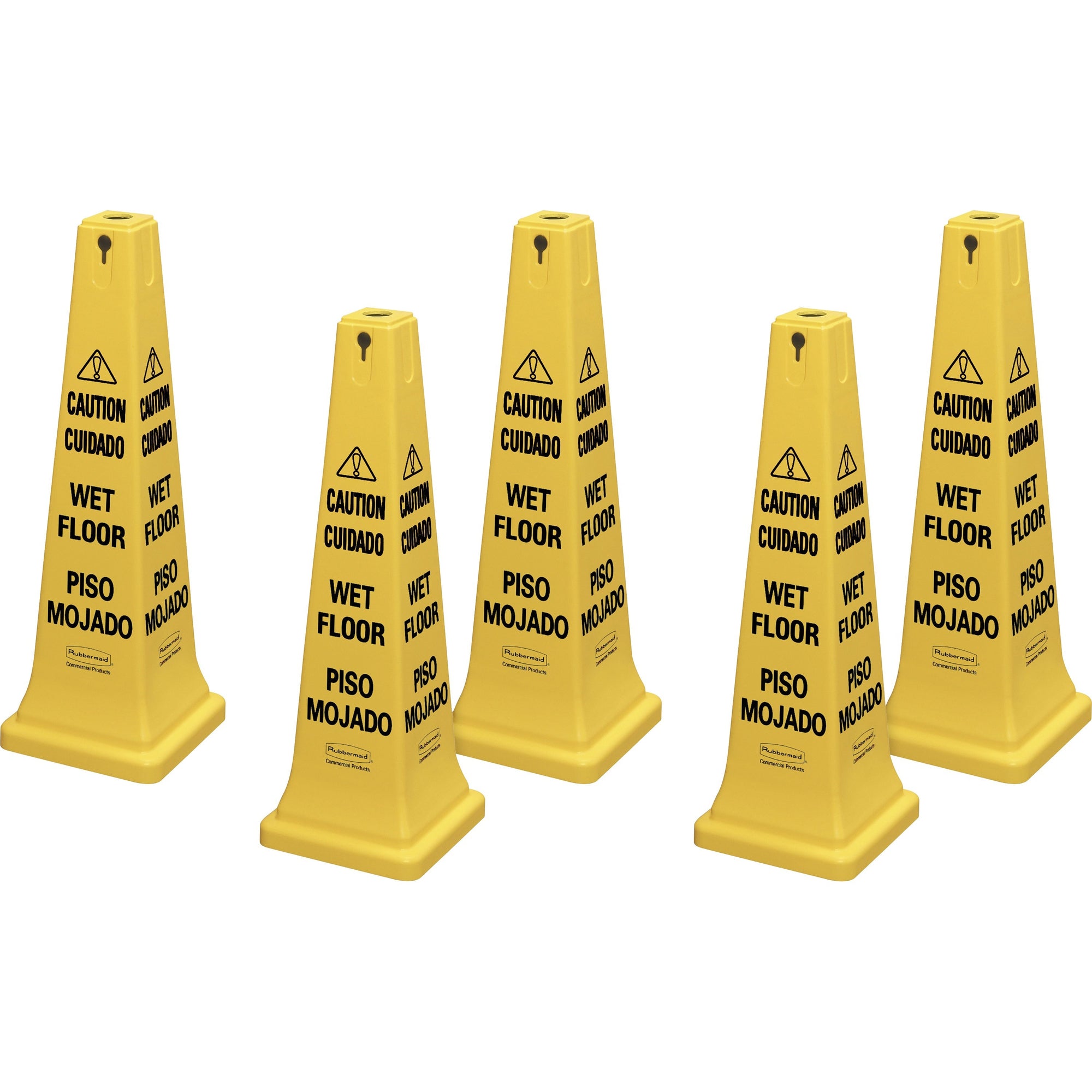 Rubbermaid Commercial 36" Safety Cone - 5 / Carton - Spanish, English - Caution, Wet Floor Print/Message - 12.2" Width x 36" Height x 12.2" Depth - Cone Shape - Stackable, Sturdy - Plastic - Bright Yellow