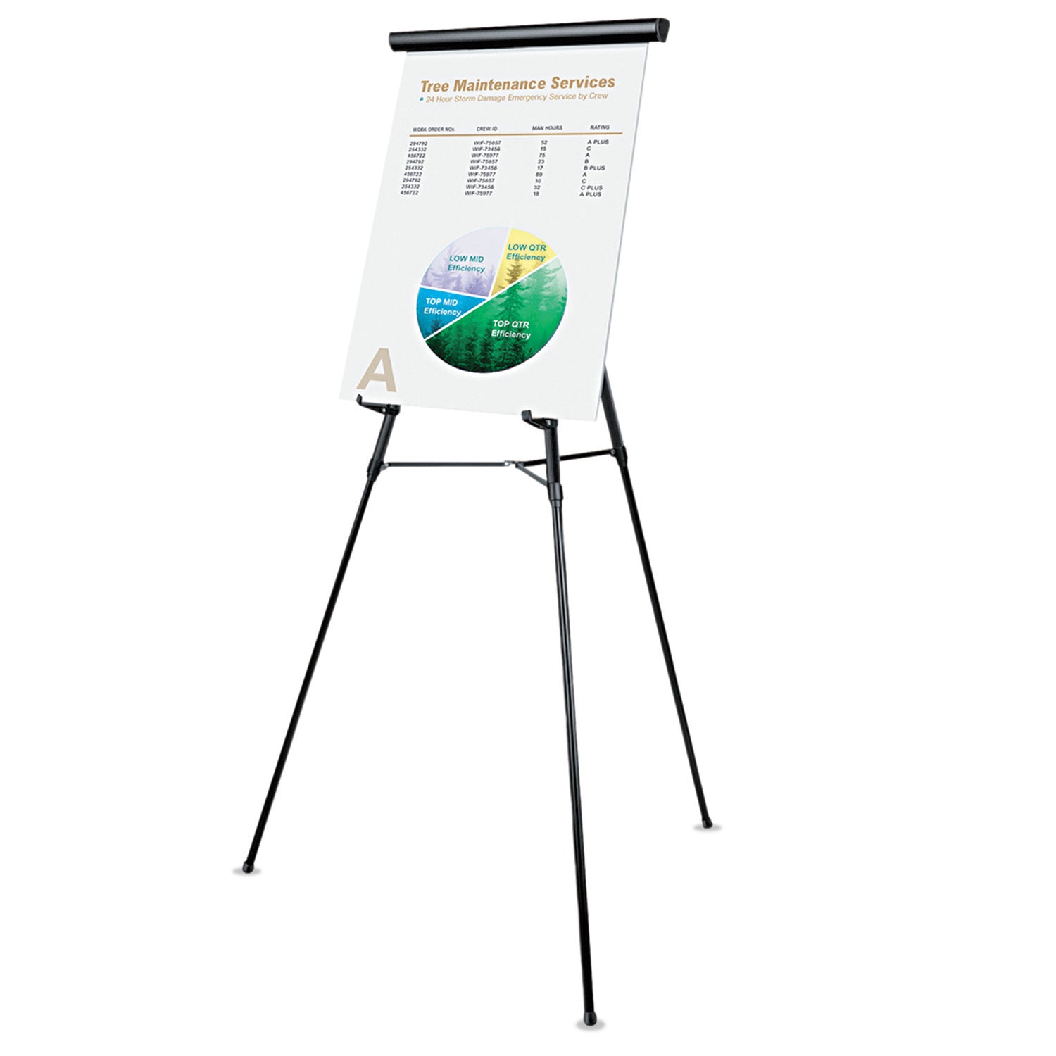 3-Leg Telescoping Easel with Pad Retainer, Adjusts 34" to 64", Aluminum, Black - 