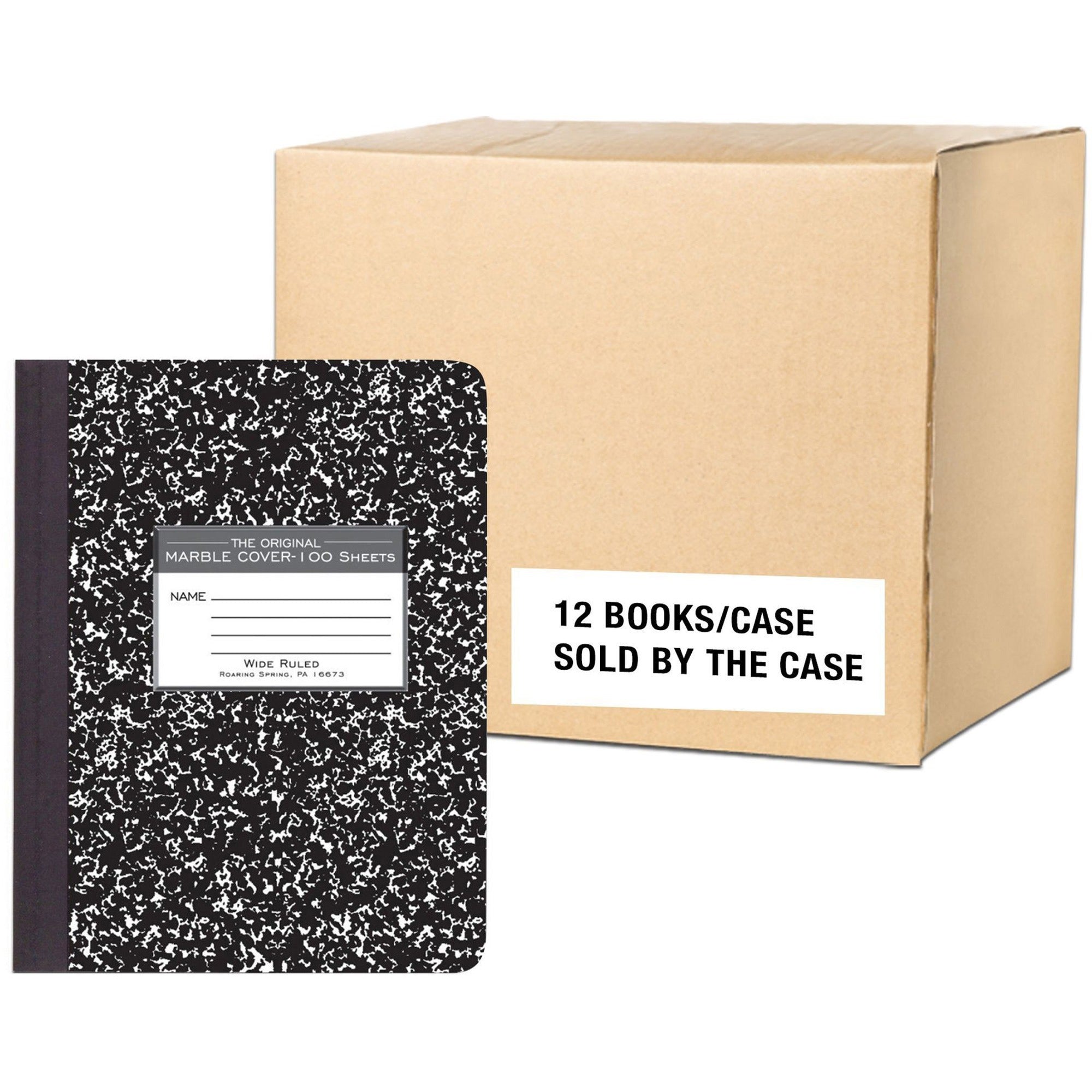 Hardcover Marble Composition Book, Wide/Legal Rule, Black Marble Cover, (100) 9.75 x 7.5 Sheet, 12/CT, Ships in 4-6 Bus Days