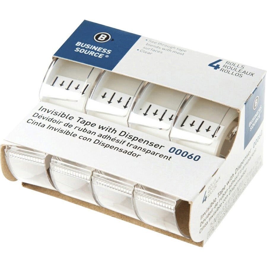 Business Source Clear Tape - 25 ft Length x 0.75" Width - Handheld Dispenser - 4 / Pack - Clear