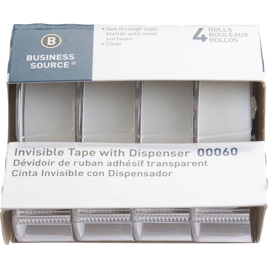 Business Source Clear Tape - 25 ft Length x 0.75" Width - Handheld Dispenser - 4 / Pack - Clear