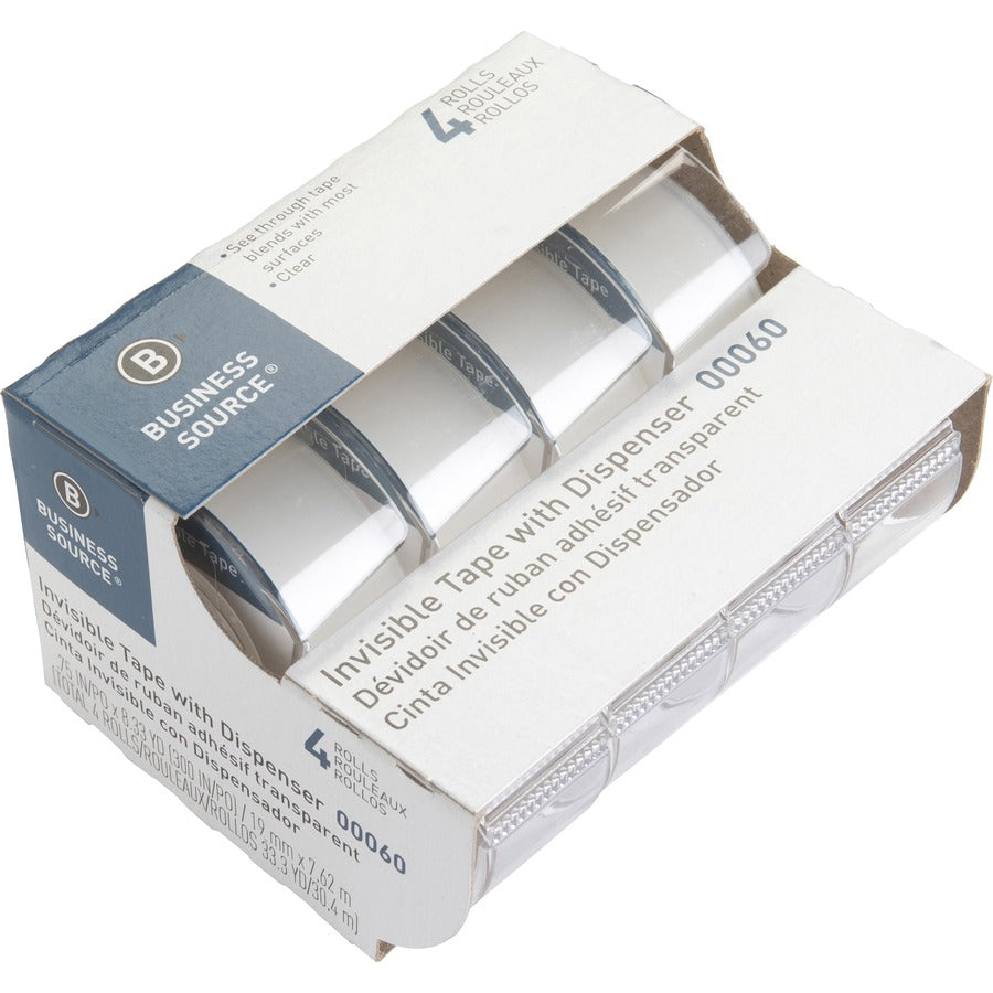 Business Source Clear Tape - 25 ft Length x 0.75" Width - Handheld Dispenser - 4 / Pack - Clear