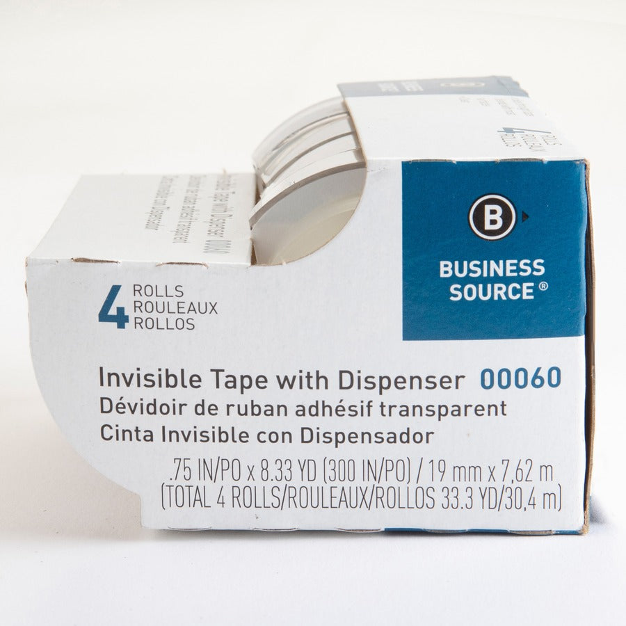 Business Source Clear Tape - 25 ft Length x 0.75" Width - Handheld Dispenser - 4 / Pack - Clear