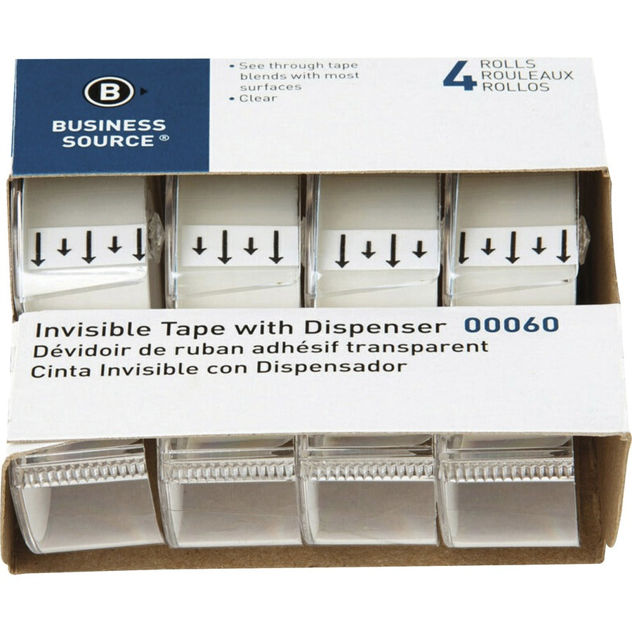 Business Source Clear Tape - 25 ft Length x 0.75" Width - Handheld Dispenser - 4 / Pack - Clear