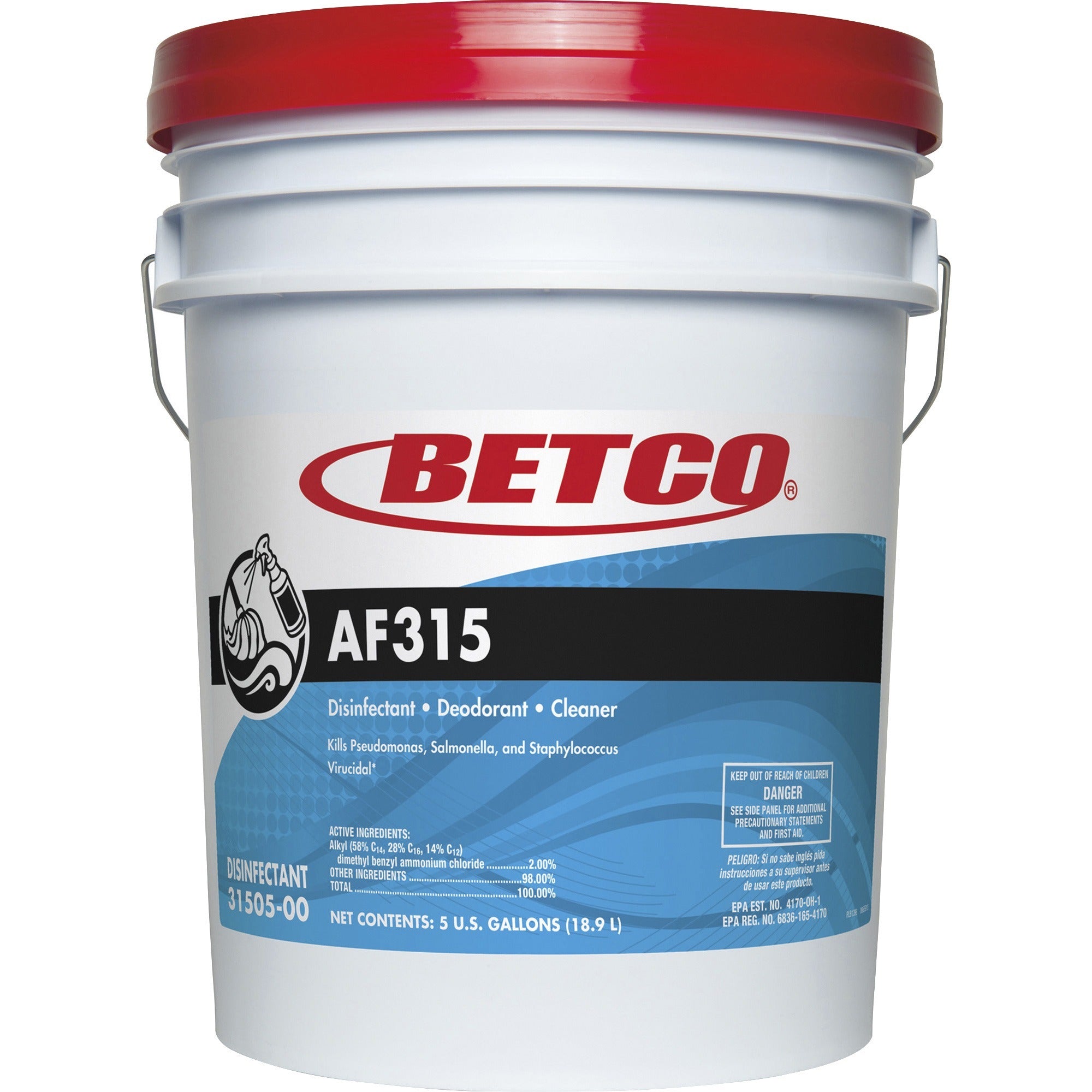 Betco AF315 Disinfectant Cleaner - 640 fl oz (20 quart) - Citrus Floral Scent - 1 / Carton - pH Neutral, Long Lasting, Deodorize - Turquoise - 1