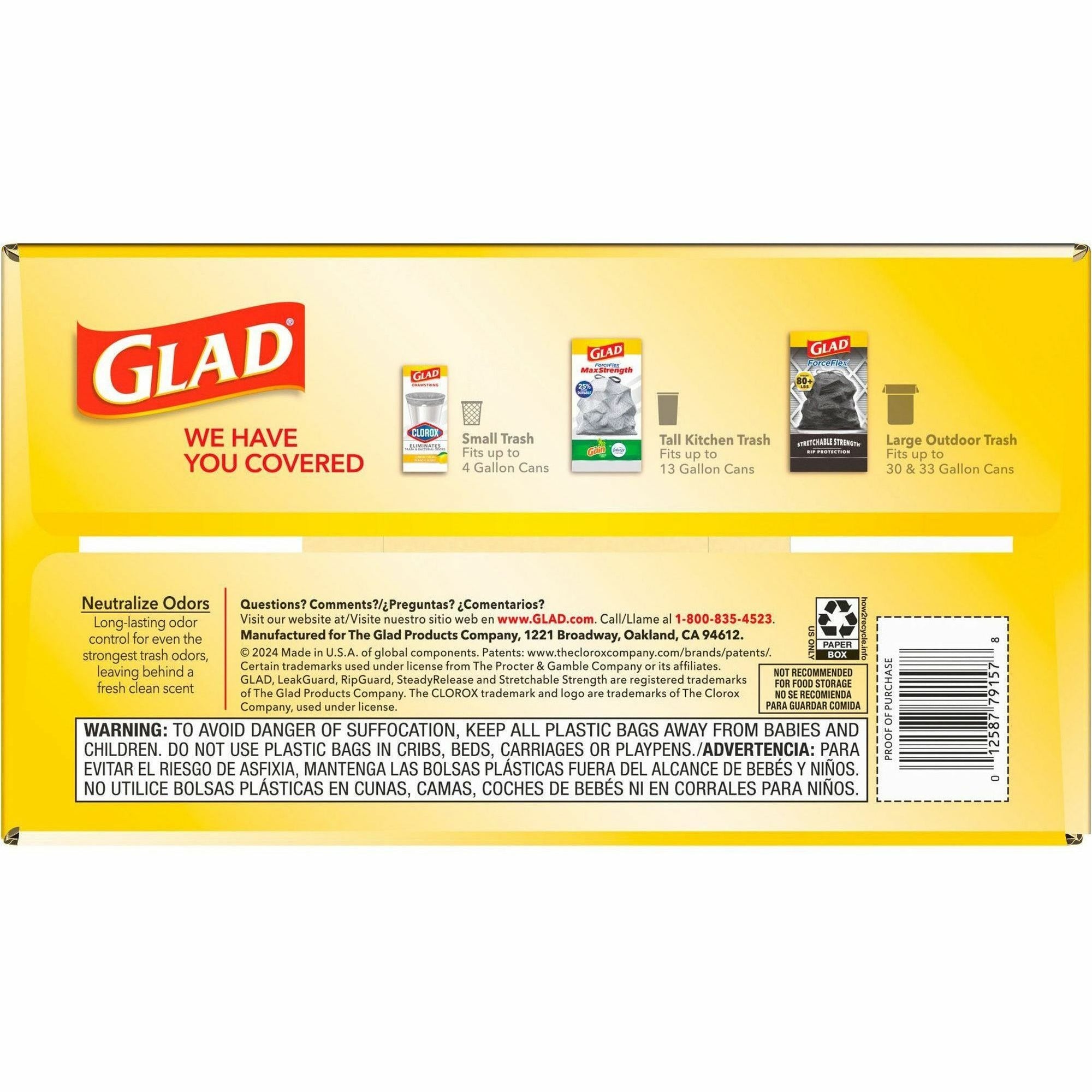 Glad ForceFlex Tall Kitchen Drawstring Trash Bags - Mediterranean Lavender with Febreze Freshness - 13 gal Capacity - 23.75" Width x 25.38" Length - 0.72 mil (18 Micron) Thickness - Drawstring Closure - White - 1/Box - 110 Per Box - Home, Office - 2