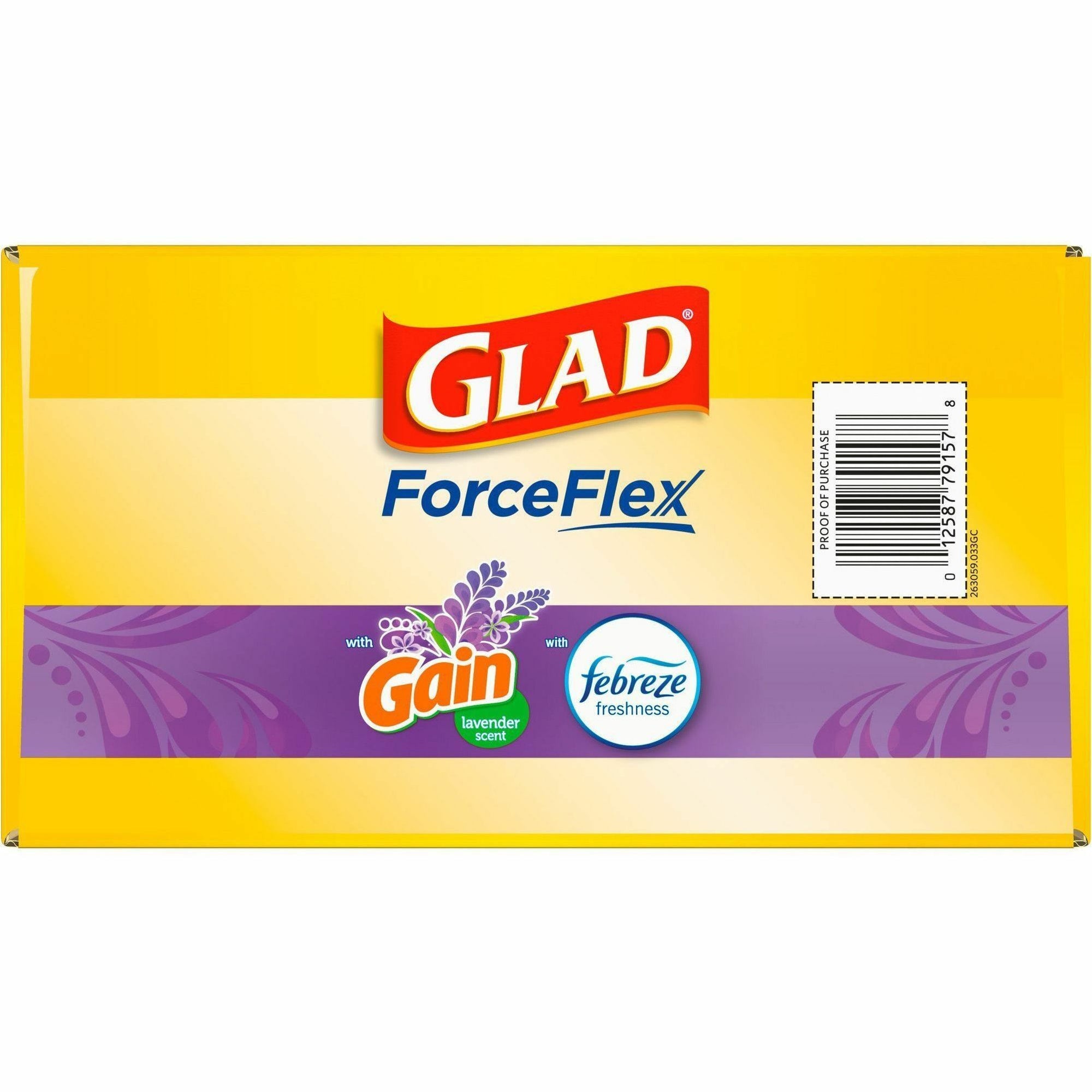 Glad ForceFlex Tall Kitchen Drawstring Trash Bags - Mediterranean Lavender with Febreze Freshness - 13 gal Capacity - 23.75" Width x 25.38" Length - 0.72 mil (18 Micron) Thickness - Drawstring Closure - White - 1/Box - 110 Per Box - Home, Office - 7