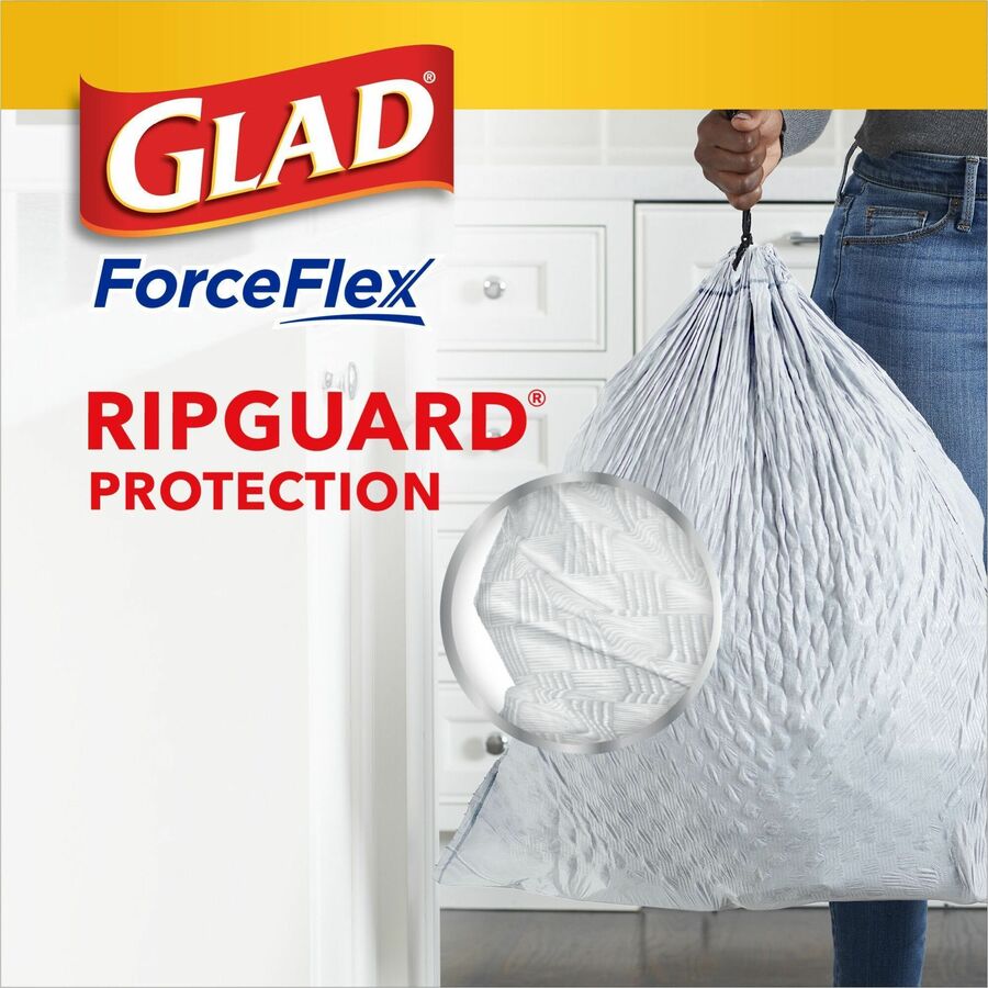 Glad ForceFlex Tall Kitchen Drawstring Trash Bags - Mediterranean Lavender with Febreze Freshness - 13 gal Capacity - 23.75" Width x 25.38" Length - 0.72 mil (18 Micron) Thickness - Drawstring Closure - White - 1/Box - 110 Per Box - Home, Office - 8