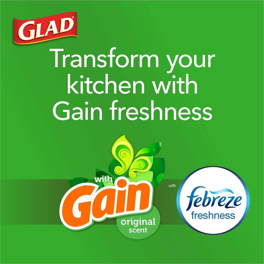 Glad ForceFlex Tall Kitchen Drawstring Trash Bags - Gain Original with Febreze Freshness - 13 gal Capacity - 25.38 ft Width x 33.75 ft Length - 0.72 mil (18 Micron) Thickness - Drawstring Closure - White - 110/Box - Home, Office, Kitchen, Breakroom - 8
