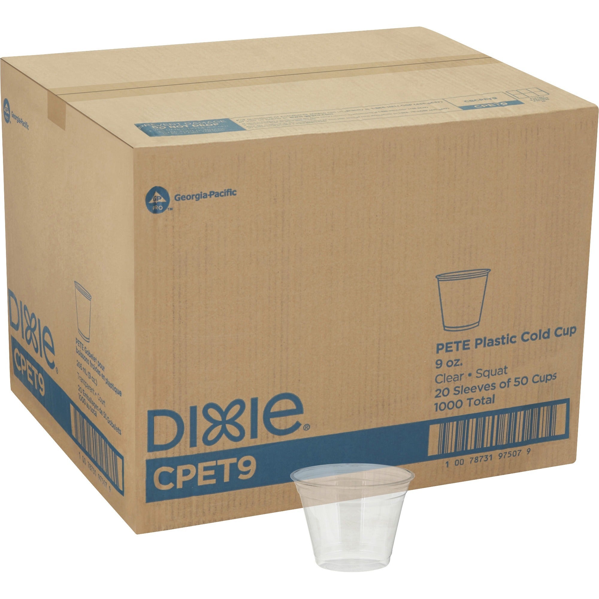 dixie-9-oz-cold-cups-by-gp-pro-50-pack-20-carton-clear-pete-plastic-restaurant-soda-sample-iced-coffee-breakroom-lobby-coffee-shop-cold-drink-beverage_dxecpet9ct - 1