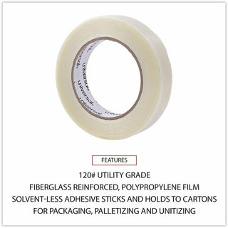 120# Utility Grade Filament Tape, 3" Core, 24 mm x 54.8 m, Clear