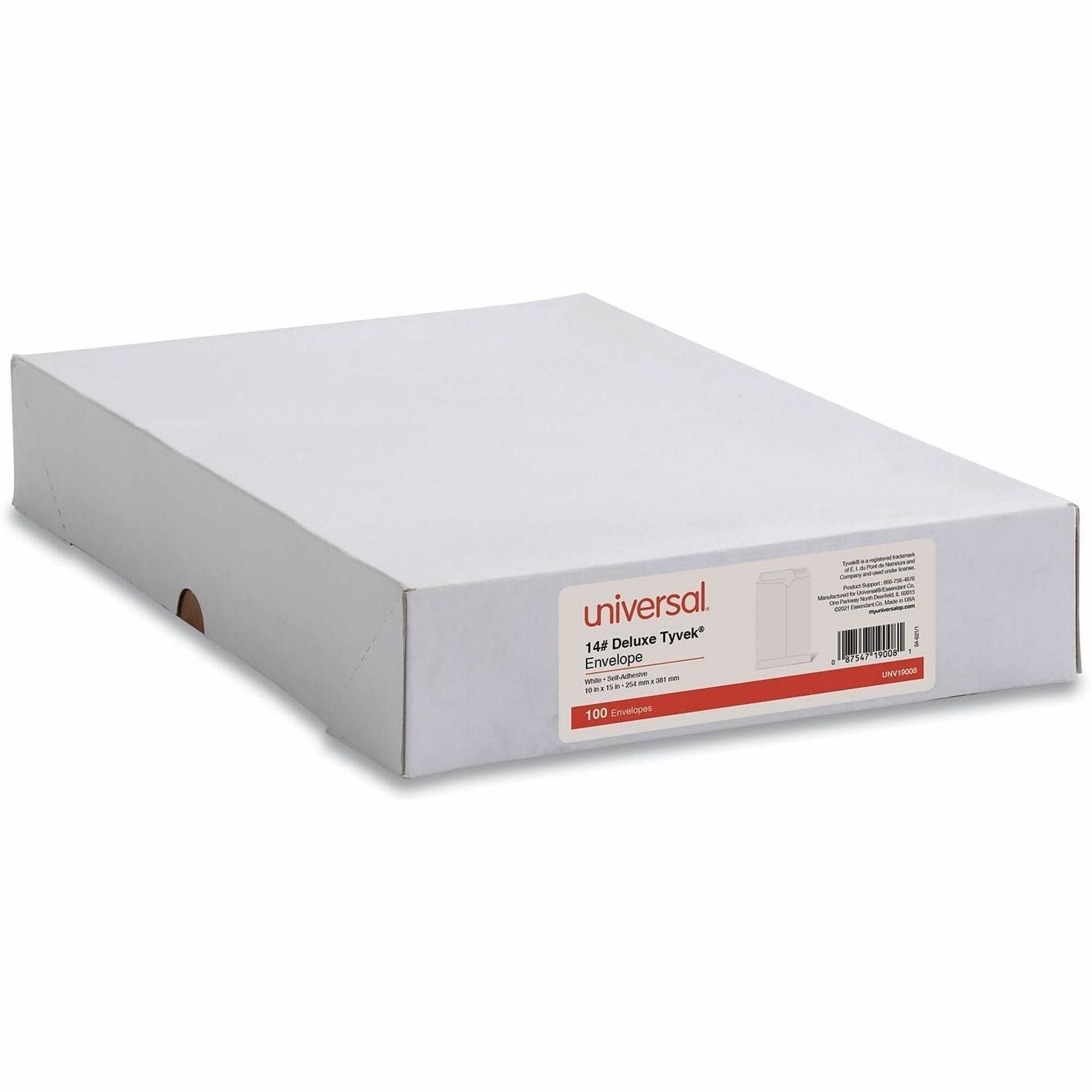 Deluxe Tyvek Envelopes, #15, Square Flap, Self-Adhesive Closure, 10 x 15, White, 100/Box