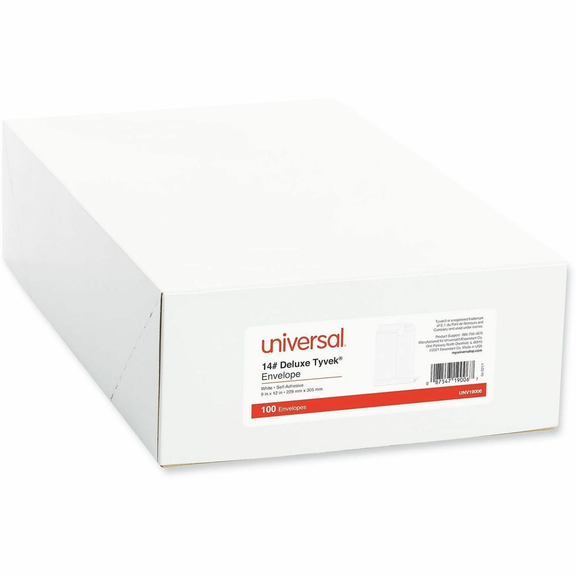 Deluxe Tyvek Envelopes, #10 1/2, Square Flap, Self-Adhesive Closure, 9 x 12, White, 100/Box