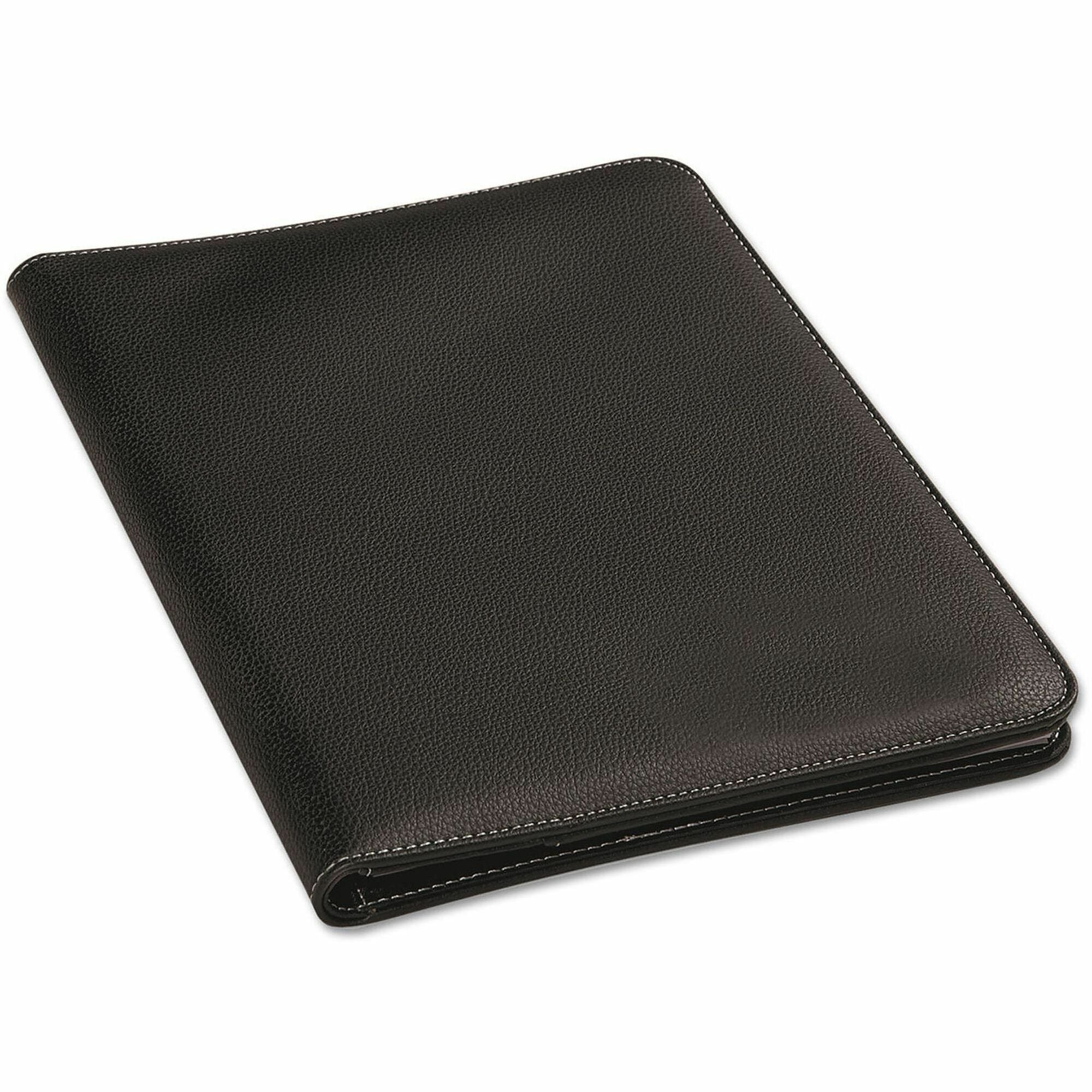 Leather-Look Pad Folio, Inside Flap Pocket w/Card Holder, Black