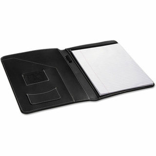 Leather-Look Pad Folio, Inside Flap Pocket w/Card Holder, Black