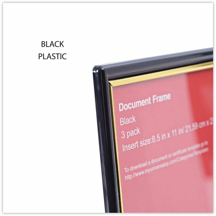 All Purpose Document Frame, 8.5 x 11 Insert, Black/Gold, 3/Pack
