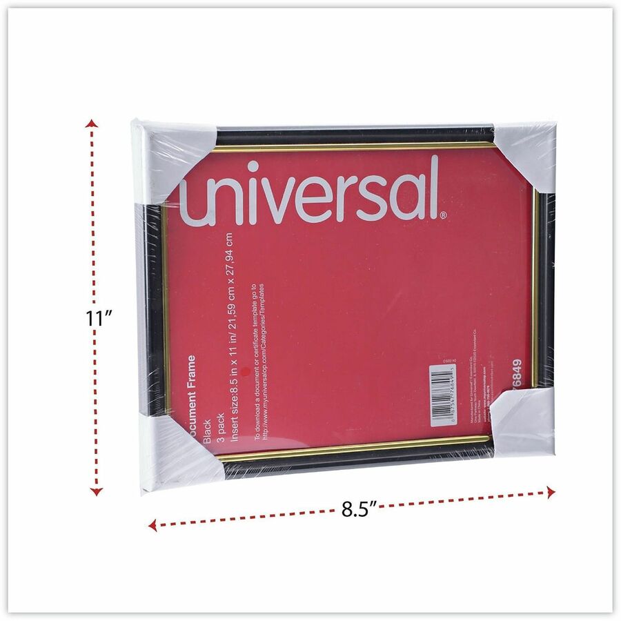 All Purpose Document Frame, 8.5 x 11 Insert, Black/Gold, 3/Pack