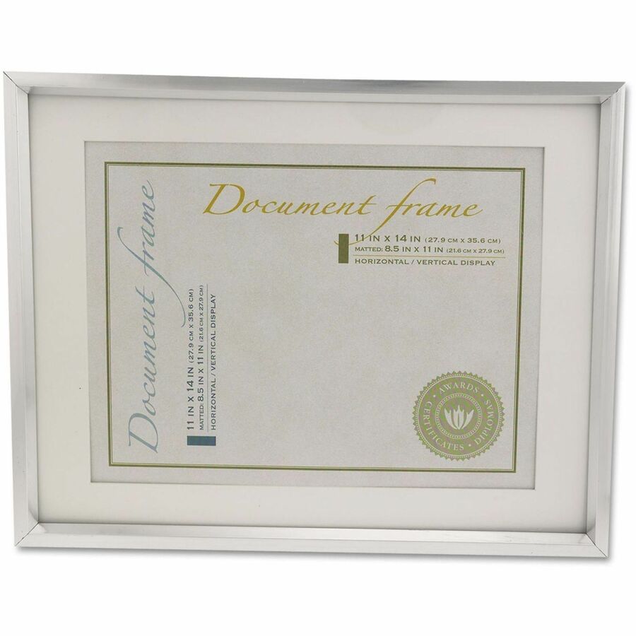 Plastic Document Frame with Mat, 11 x 14 and 8.5 x 11 Inserts, Metallic Silver