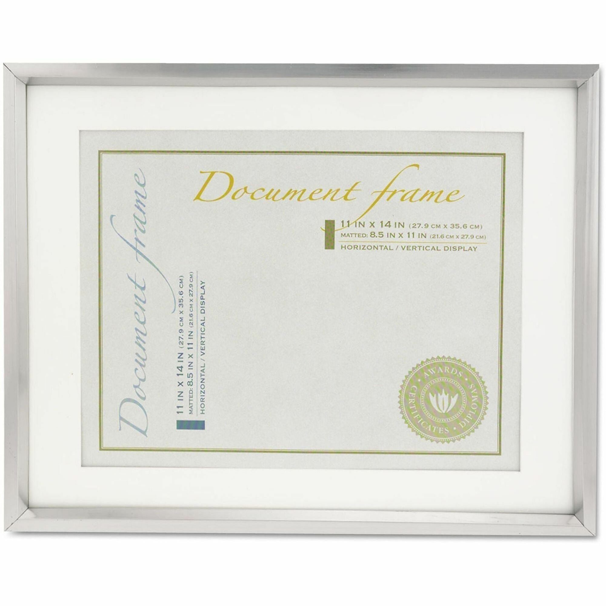 Plastic Document Frame with Mat, 11 x 14 and 8.5 x 11 Inserts, Metallic Silver