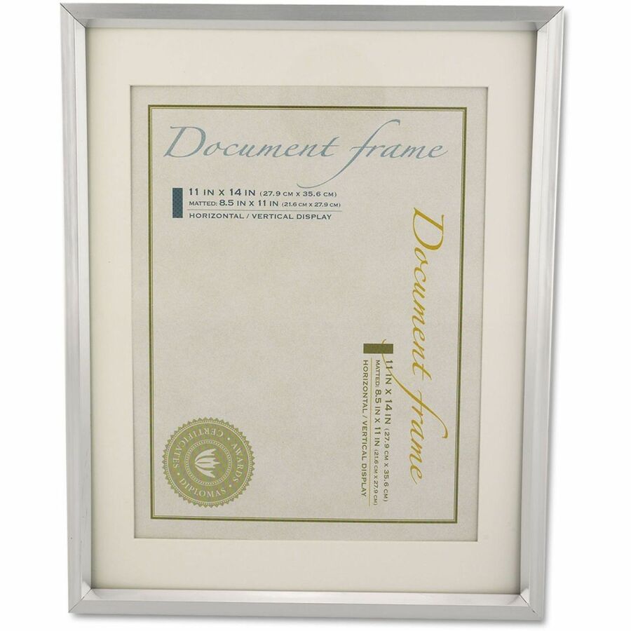Plastic Document Frame with Mat, 11 x 14 and 8.5 x 11 Inserts, Metallic Silver