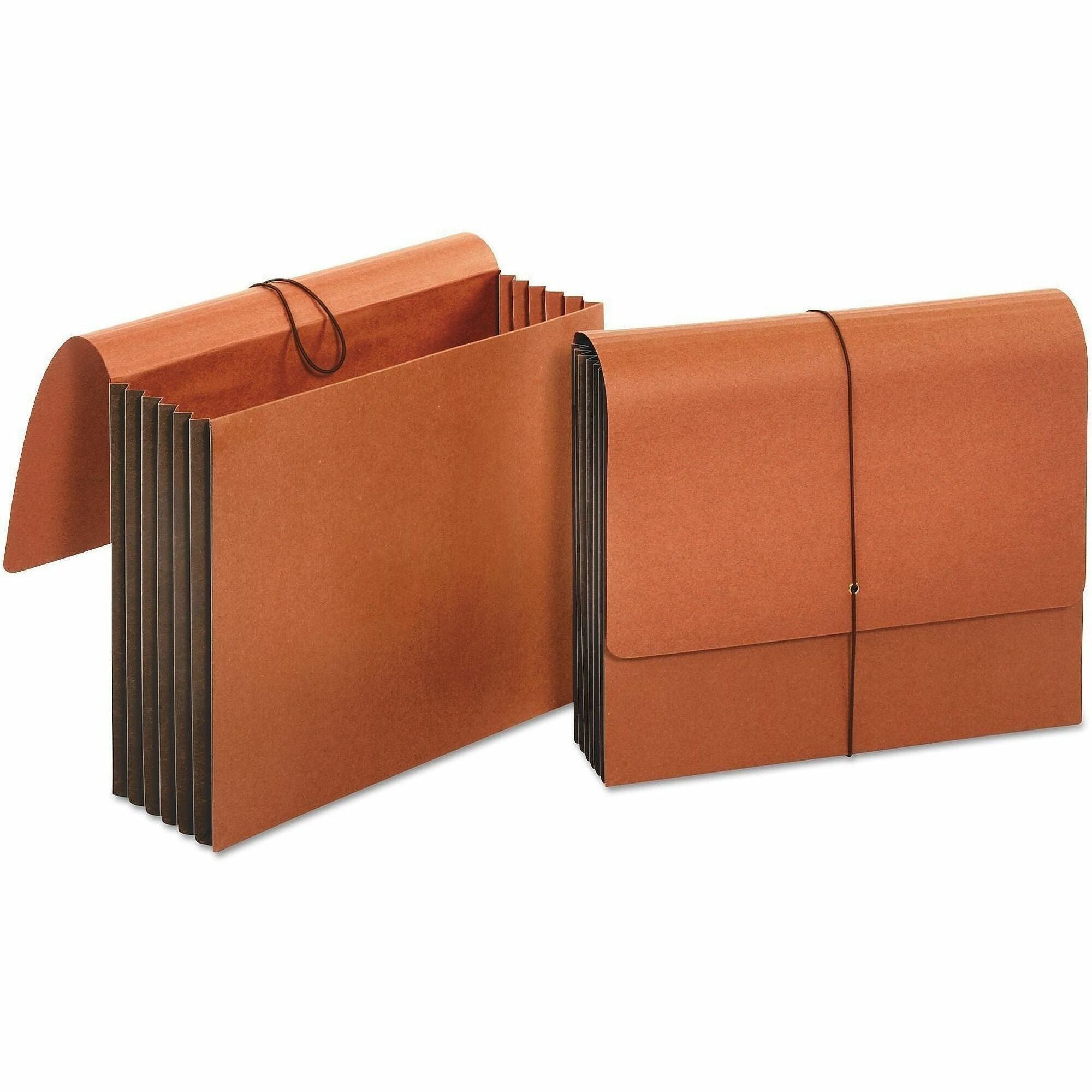 Extra Wide Expanding Wallets, 5.25" Expansion, 1 Section, Elastic Cord Closure, Letter Size, Redrope
