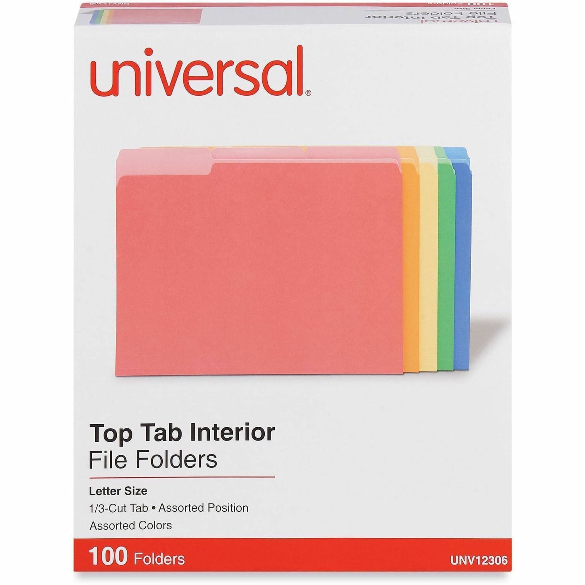 Interior File Folders, 1/3-Cut Tabs: Assorted, Letter Size, 11-pt Stock, Assorted Colors, 100/Box