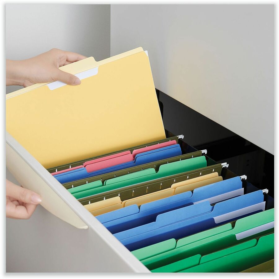 Interior File Folders, 1/3-Cut Tabs: Assorted, Letter Size, 11-pt Stock, Assorted Colors, 100/Box