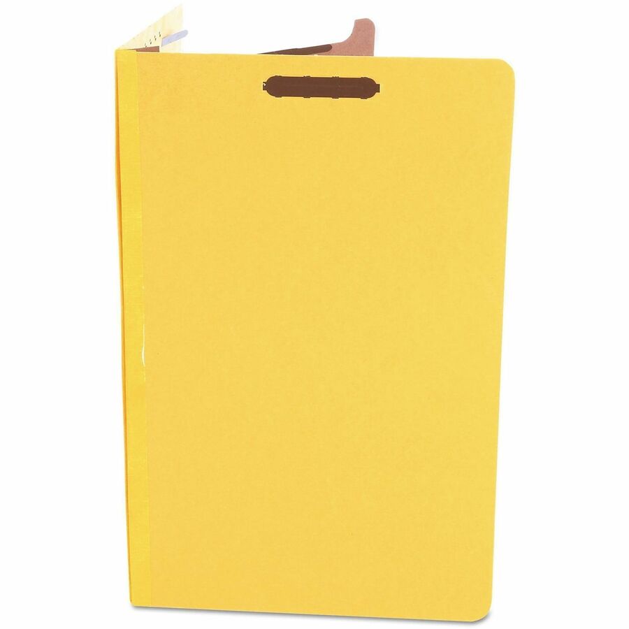 Bright Colored Pressboard Classification Folders, 2" Expansion, 1 Divider, 4 Fasteners, Legal Size, Yellow Exterior, 10/Box