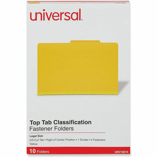 Bright Colored Pressboard Classification Folders, 2" Expansion, 1 Divider, 4 Fasteners, Legal Size, Yellow Exterior, 10/Box