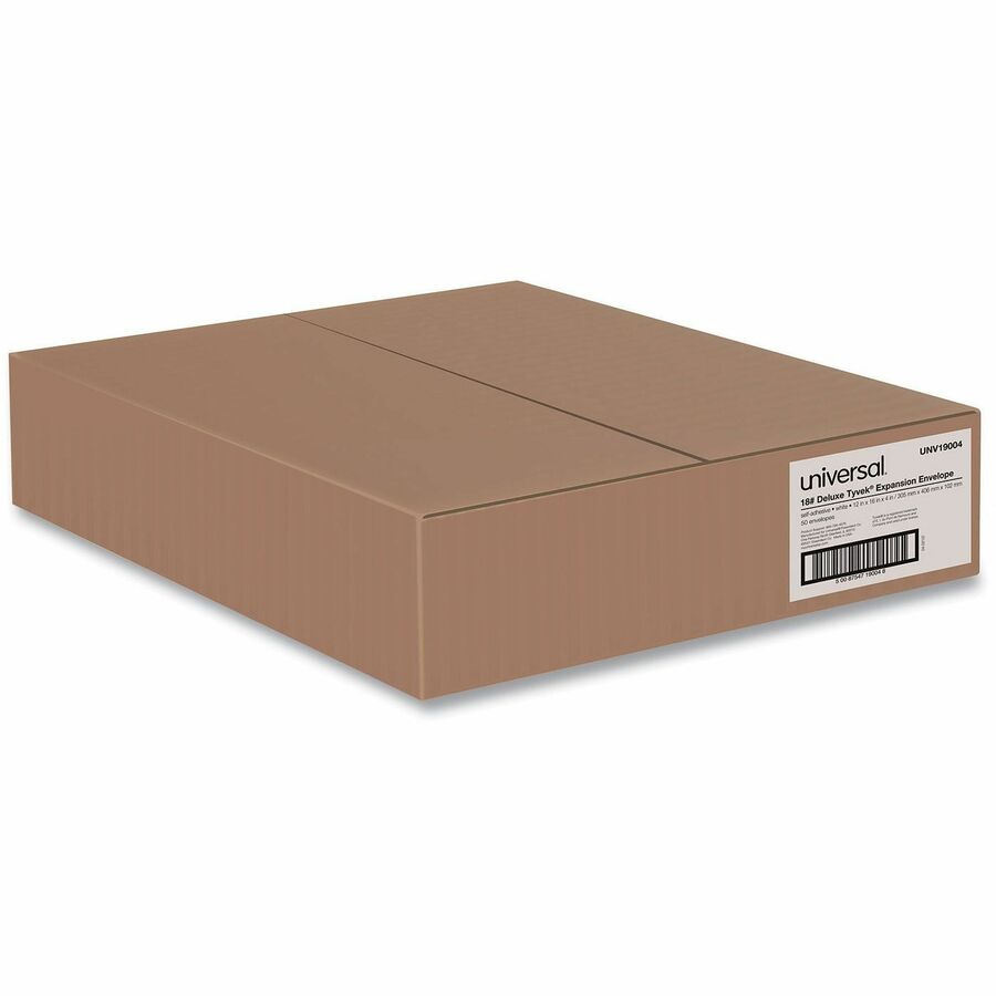 Deluxe Tyvek Expansion Envelopes, Open-Side, 4" Capacity, #15 1/2, Square Flap, Self-Adhesive Closure, 12 x 16, White, 50/CT