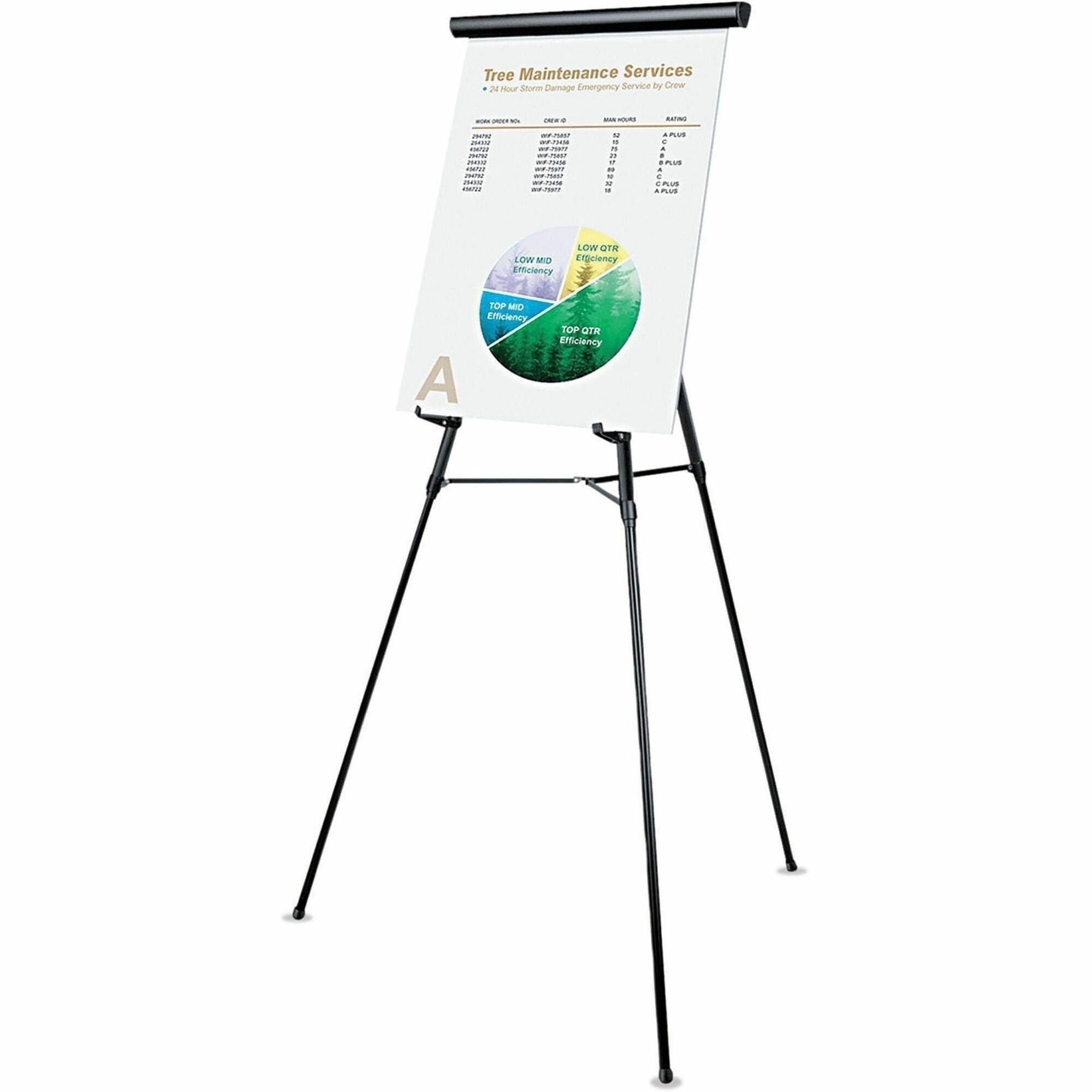 3-Leg Telescoping Easel with Pad Retainer, Adjusts 34" to 64", Aluminum, Black