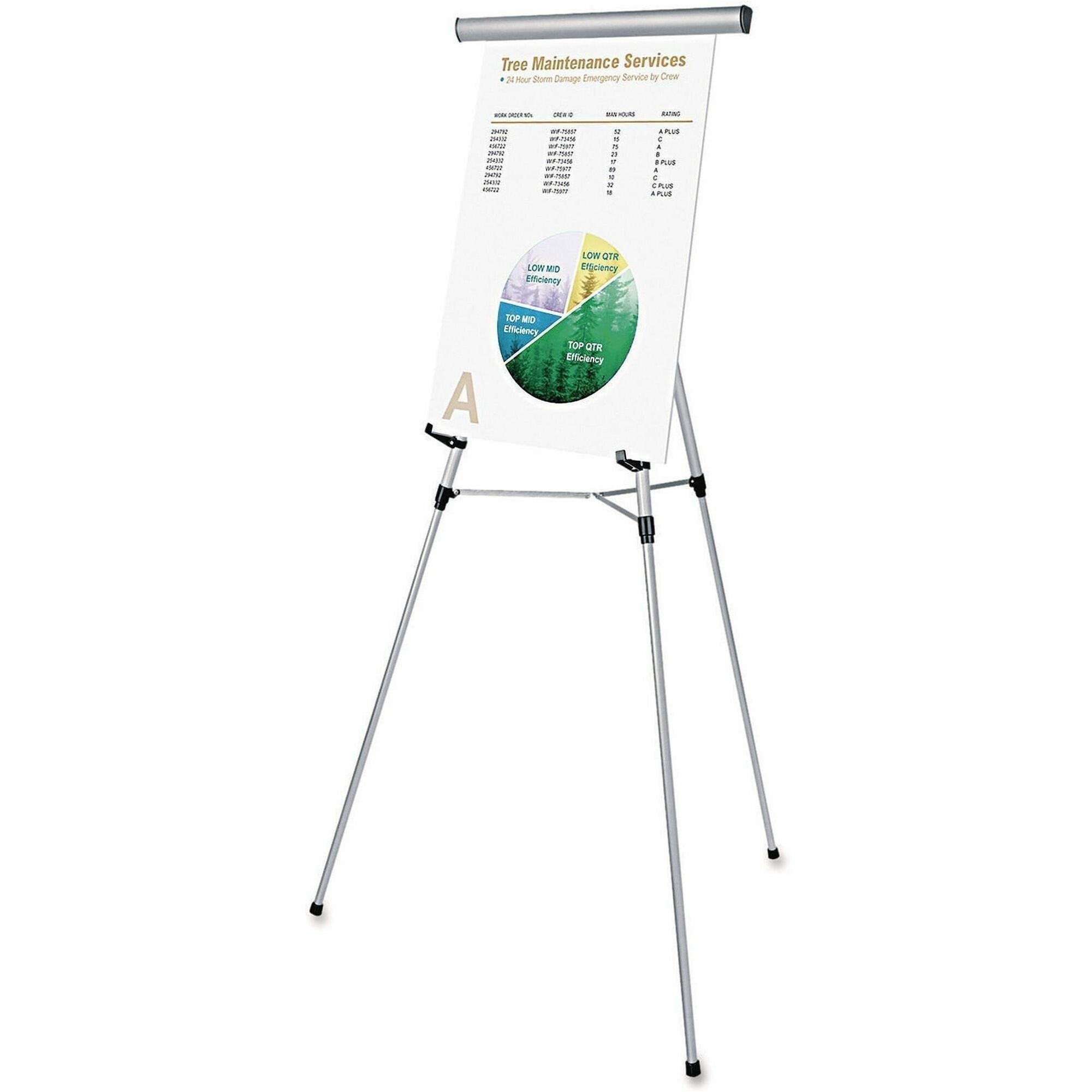 3-Leg Telescoping Easel with Pad Retainer, Adjusts 34" to 64", Aluminum, Silver
