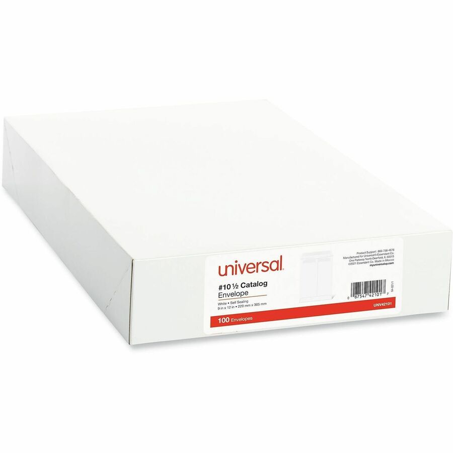 Self-Stick Open End Catalog Envelope, #10 1/2, Square Flap, Self-Adhesive Closure, 9 x 12, White, 100/Box