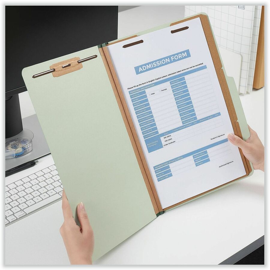 Eight-Section Pressboard Classification Folders, 3" Expansion, 3 Dividers, 8 Fasteners, Legal Size, Green Exterior, 10/Box