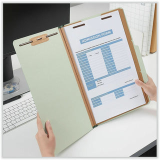 Eight-Section Pressboard Classification Folders, 3" Expansion, 3 Dividers, 8 Fasteners, Legal Size, Green Exterior, 10/Box