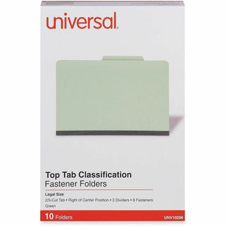 Eight-Section Pressboard Classification Folders, 3" Expansion, 3 Dividers, 8 Fasteners, Legal Size, Green Exterior, 10/Box