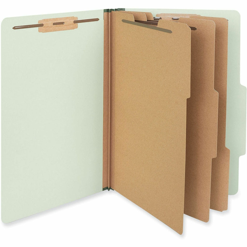 Eight-Section Pressboard Classification Folders, 3" Expansion, 3 Dividers, 8 Fasteners, Legal Size, Green Exterior, 10/Box