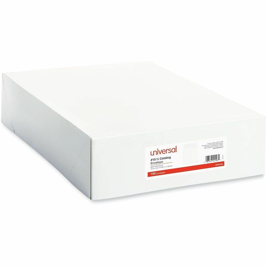 Self-Stick Open End Catalog Envelope, #15 1/2, Square Flap, Self-Adhesive Closure, 12 x 15.5, White, 100/Box