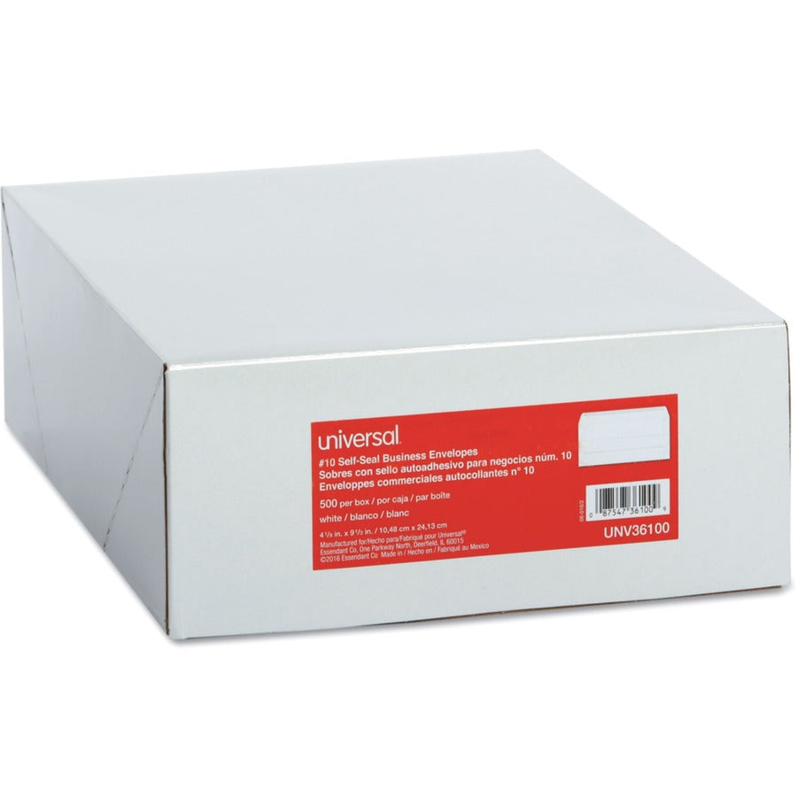 Self-Seal Business Envelope, #10, Square Flap, Self-Adhesive Closure, 4.13 x 9.5, White, 500/Box