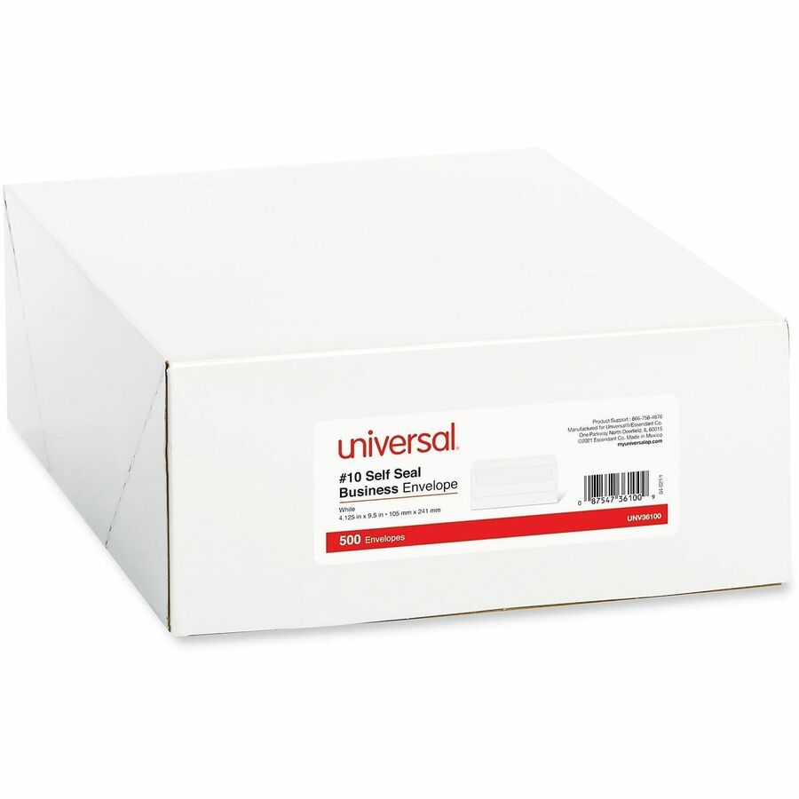 Self-Seal Business Envelope, #10, Square Flap, Self-Adhesive Closure, 4.13 x 9.5, White, 500/Box